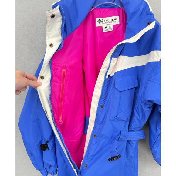 Columbia Women's Blue Retro 1/2 Zip Belted Ski Snowboard Snow Bib Snowsuit - Picture 9 of 12